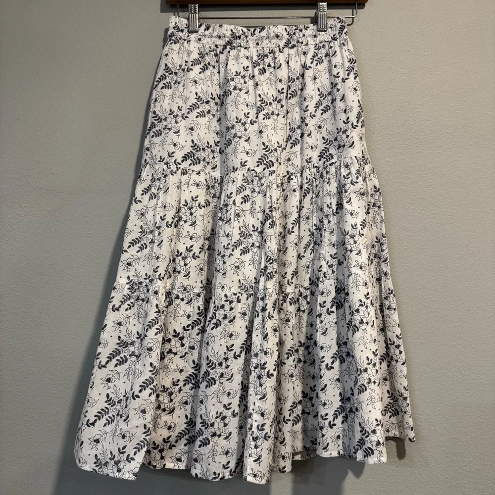 Cleobella Floral Tiered Midi Skirt Organic Cotton Boho XS - Picture 2 of 7